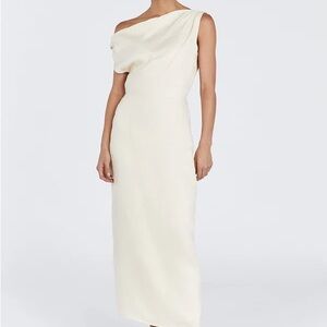 DISSH CASS BUTTERMILK LINEN MIDI DRESS - 6 / BUTTER - ONE SHOULDER
